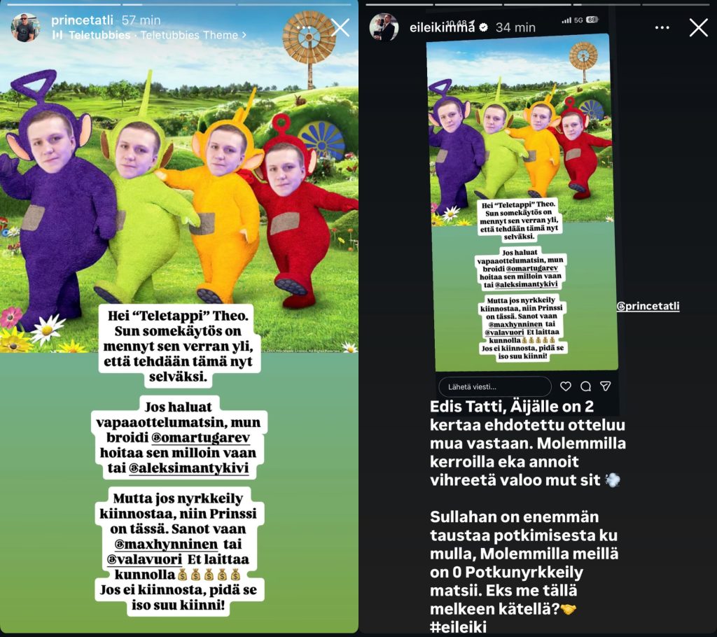 Edis Tatlin ja Theo Kolehmaisen Instagram-tarinat